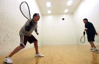 Andrew Duke, president of Metrographics in Fairfield, (left) plays an early-morning game of racquetball with Scott McKay of Wayne at 3 Cubed Athletic Center in Fairfield. Duke, of Pine Brook, got a Genome-Wide Association Studies test after his 50th birthday to find what his genetic proclivity might be to some 60 conditions.