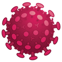 Drawing of a spiked red sphere with spikes, representing a coronavirus